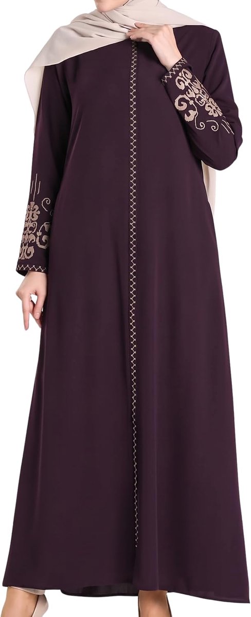 Geborduurde mouwen Abaya en geborduurd aan de zijkant van de rits Lange mouw Tot de grond Turkse Islamitische Mode