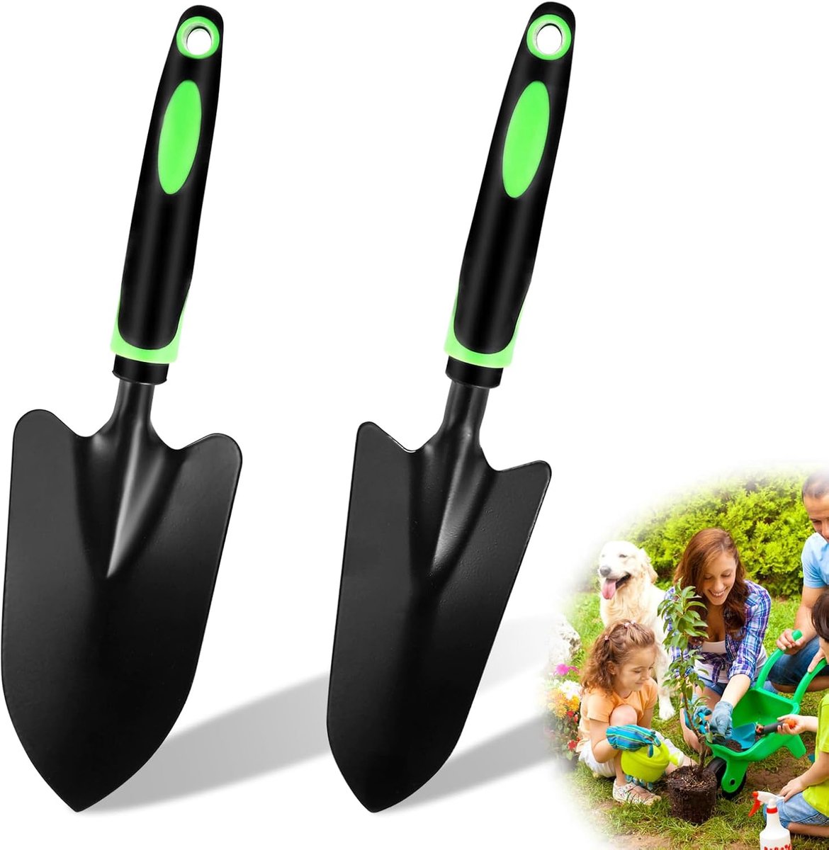 Klein, 2 stuks tuinschep van koolstofstaal, mini-schep, strandschep, tuin, plantenschep, bloemenschep, handschep, tuin voor planten, wieden, verplanten