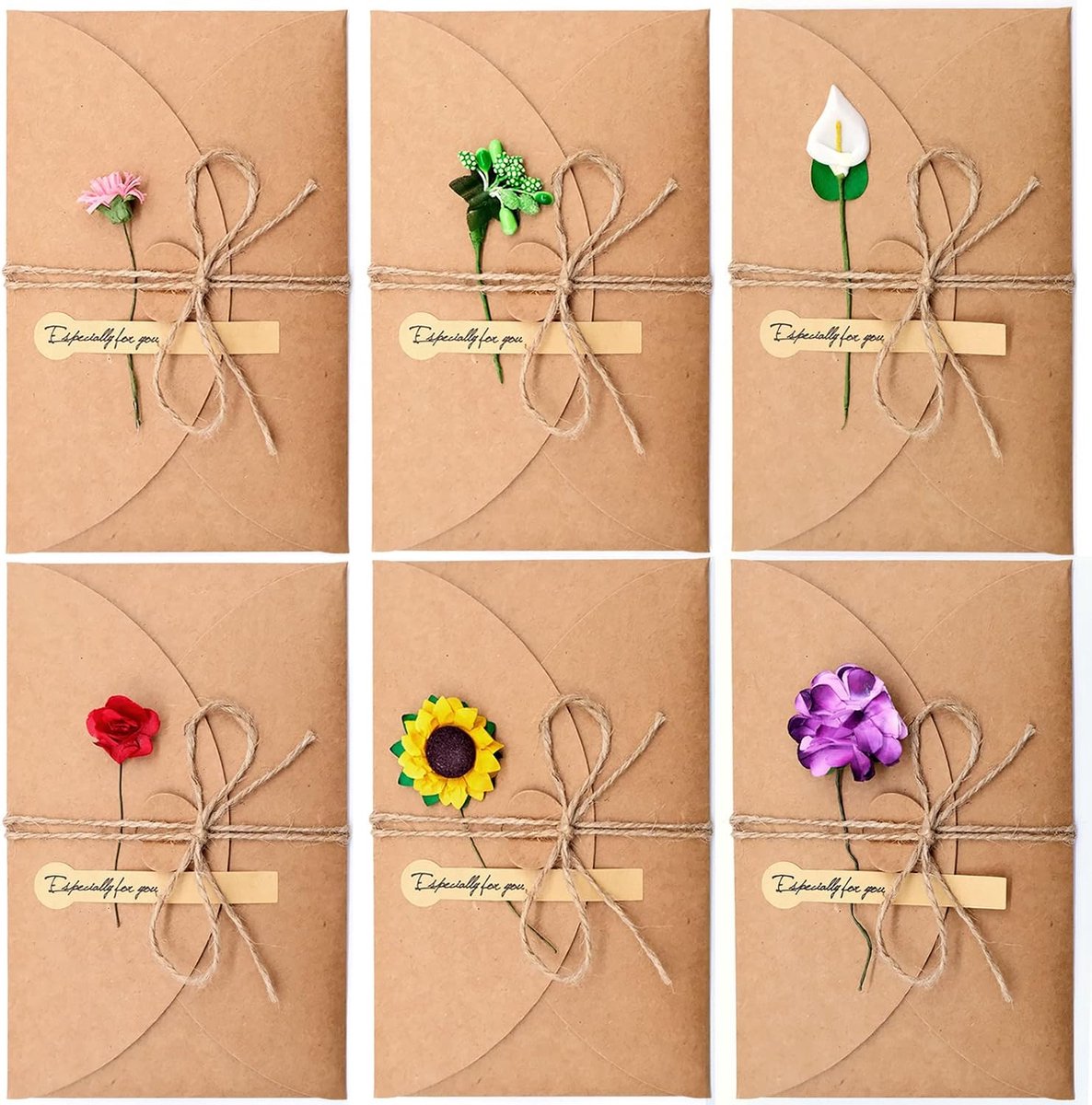 Kraftpapier, lege enveloppen, wenskaart, bedankkaarten, uitnodigingskaarten, envelop, gedroogde bloemen, versierd, onbelegde ansichtkaart (17,5 cm x 11 cm)