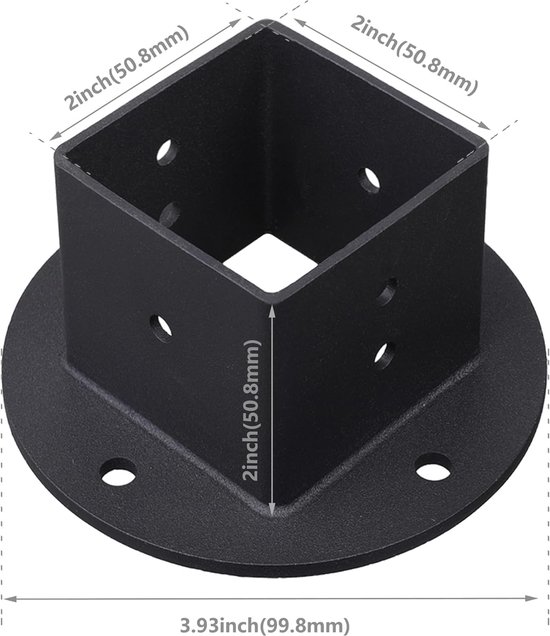 2 stuks 2 x 2 vierkante Fence Pole Flange Base Pergola Post Base Brackets Kit, Heavy Duty Black Wandmontage Postanker voor Deck Railing Postbox — afbeelding 2