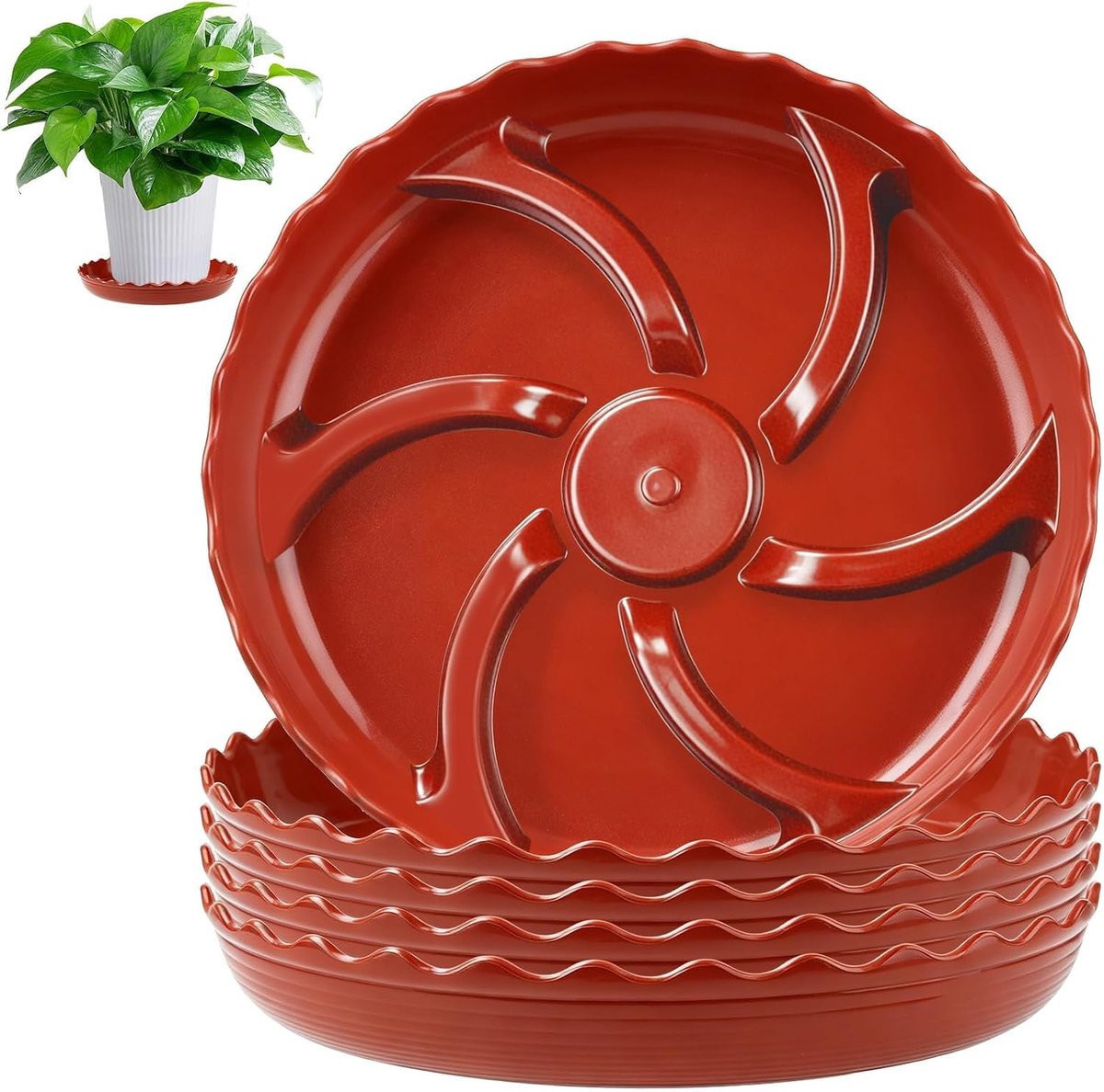 5 stuks onderzetters bloempot 16 cm rond roodbruin bloempot plantenpot onderzetters kunststof versterkte onderzetters bloempotonderzetters planten met goot voor binnen en buiten planten bloemen