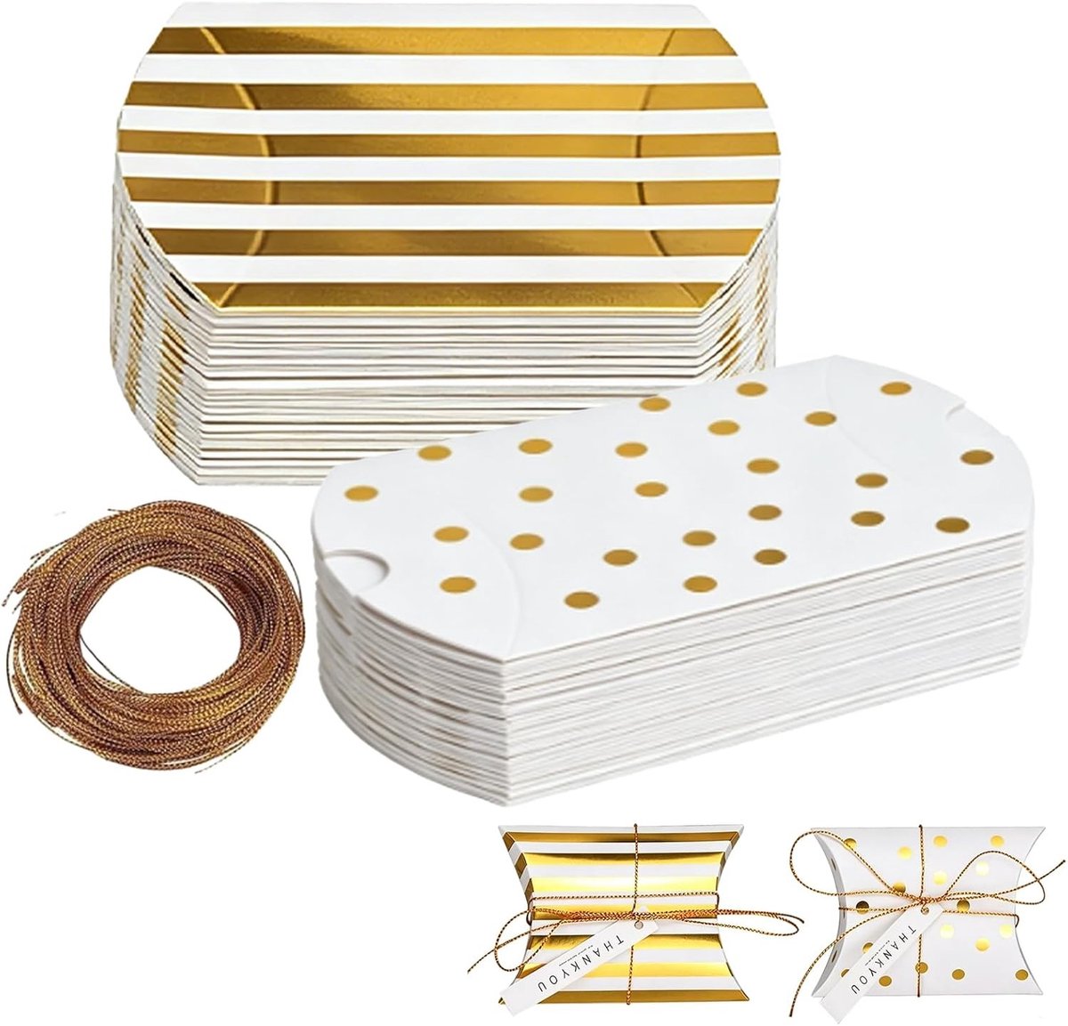 50 Stuks Cadeauboxen voor Chocolade, Papieren Snoepdozen met Strepen en Dots, Ideaal voor Chocolades en Cupcakes, Perfect voor Feestjes en Cadeaus