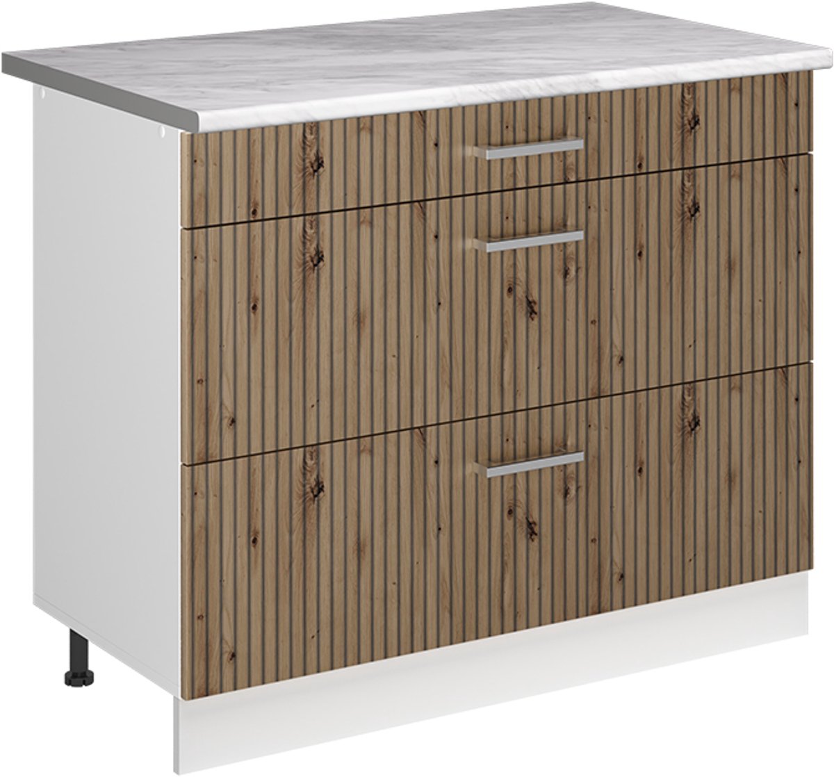 Vicco Keukenonderkast R-Line, Artisanaal eiken/Wit, 100 cm marmer werkblad
