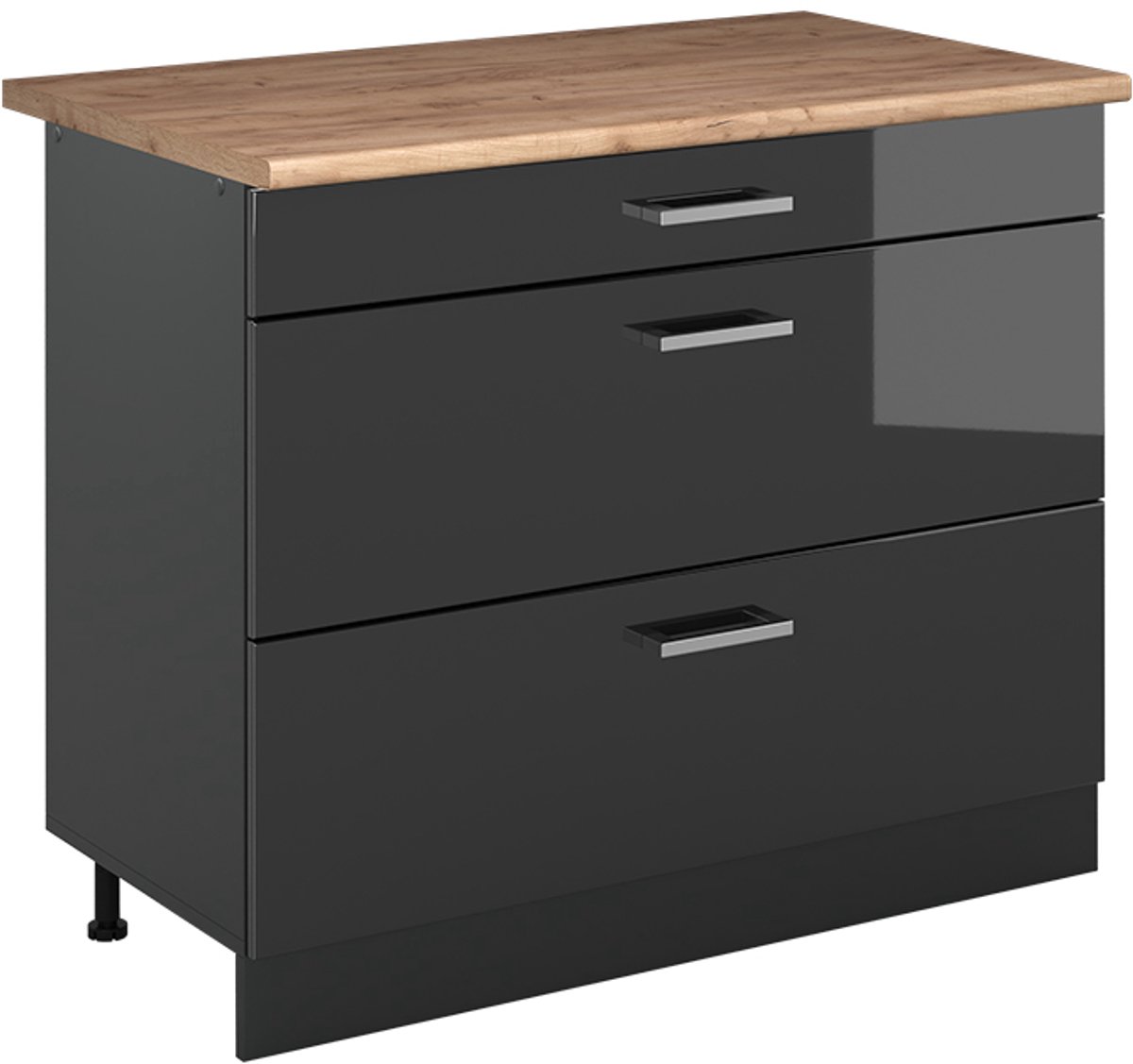 Vicco Keukenonderkast R-Line, Antraciet Hoogglans/Antraciet, 100 cm goudkleurig eiken werkblad