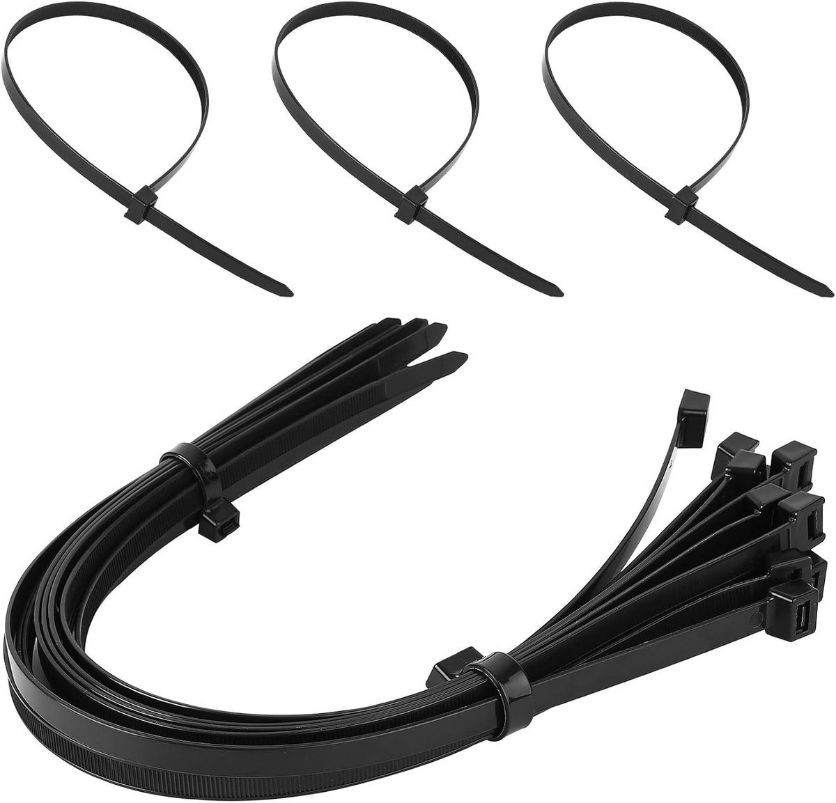 15 Stuks Herbruikbare Kabelbinders, UV-bestendig, Zwart, 12mm x 600mm, Nylon, Zelfvergrendelend, Extra Sterk voor Kabelbeheer, 75kg Treksterkte, Ideaal voor Organisatie en Beveiliging