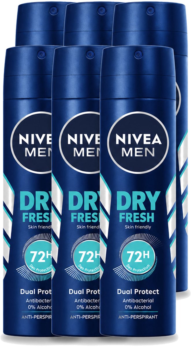6 x Nivea - Men - Deodorant - Spray - Dry Fresh - 150 ml - Voordeelverpakking - 6 stuks
