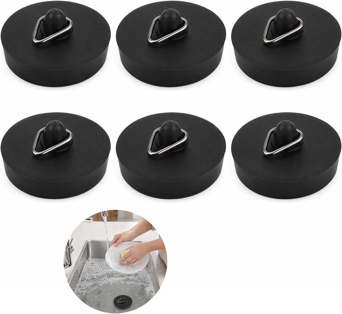 6 stuks gootsteenstoppen van rubber, gootsteenstop en badkuipstop met ophangring, waterdicht en duurzaam, compatibel met keuken, badkamer en badkuip, keuken gootsteenstoppen