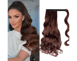 Haarstukje Extensions Golvend Lang 50cm Gewikkelde Clip in Haarextensies Paardestaart Haarverlenging Ponytail Synthetische Krullen Extensie Golvend Haar, Donker Auburn