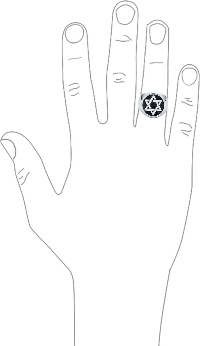 Jewelry Personaliseer grote verklaring grote religieuze Magen Judaïsche Joodse Chanoeka Ster van David voor mannen voor Bar Mitswah ronde zegelband ring voor mannen geoxideerd zilverkleurig roestvrij staal — afbeelding 4