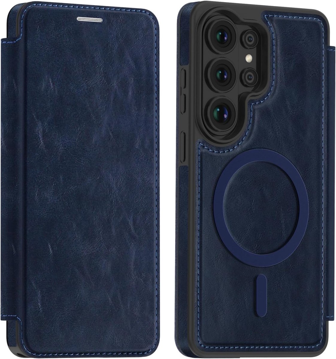 Beschermhoes voor Samsung Galaxy S26 Ultra, klaphoes, PU-leer, schokbestendig, met kaartenvak en RFID-bescherming, blauw