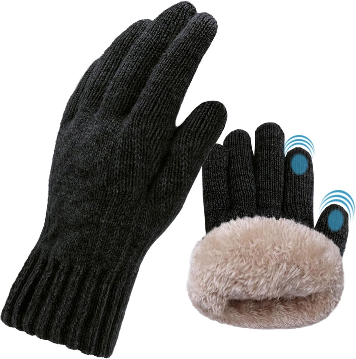 Handschoenen voor heren, thermische touchscreen-handschoenen met fleece voering, zachte warme gebreide handschoenen voor skiën, hardlopen, buitenshuis