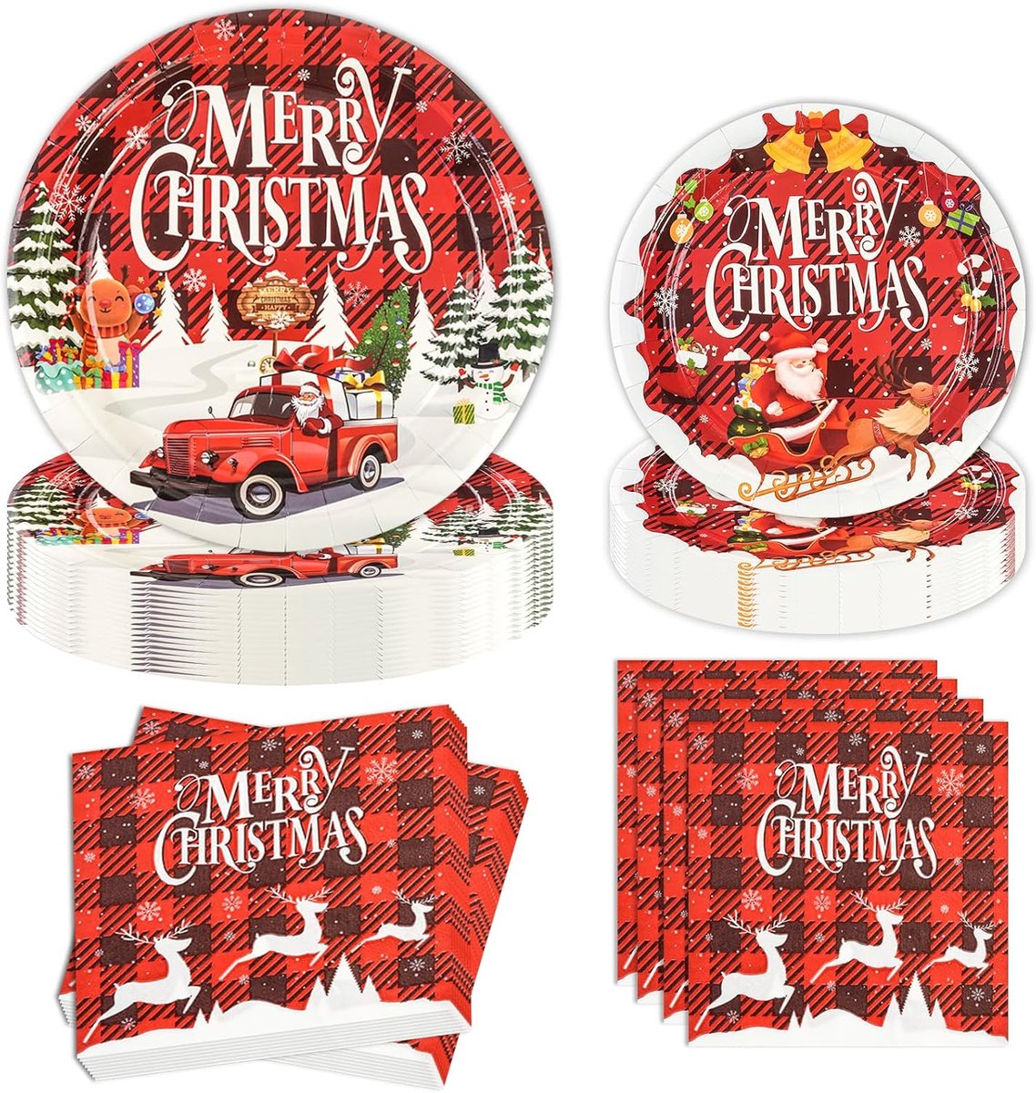 Kerstborden, 60 stuks, kerstthema, feestborden, servetten, feestservies, kerstman voor Kerstmis, feestdecoratie, 20 gasten