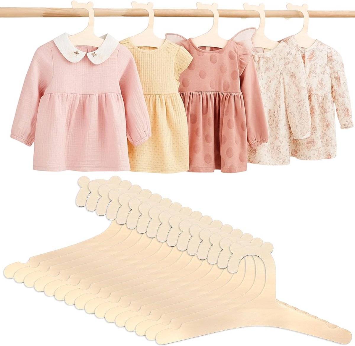 Kleerhangers, 15 stuks, houten kleerhangers in berenvorm, antislip houders, duurzaam, antislip, ruimtebesparend, voor kleding en beddengoed