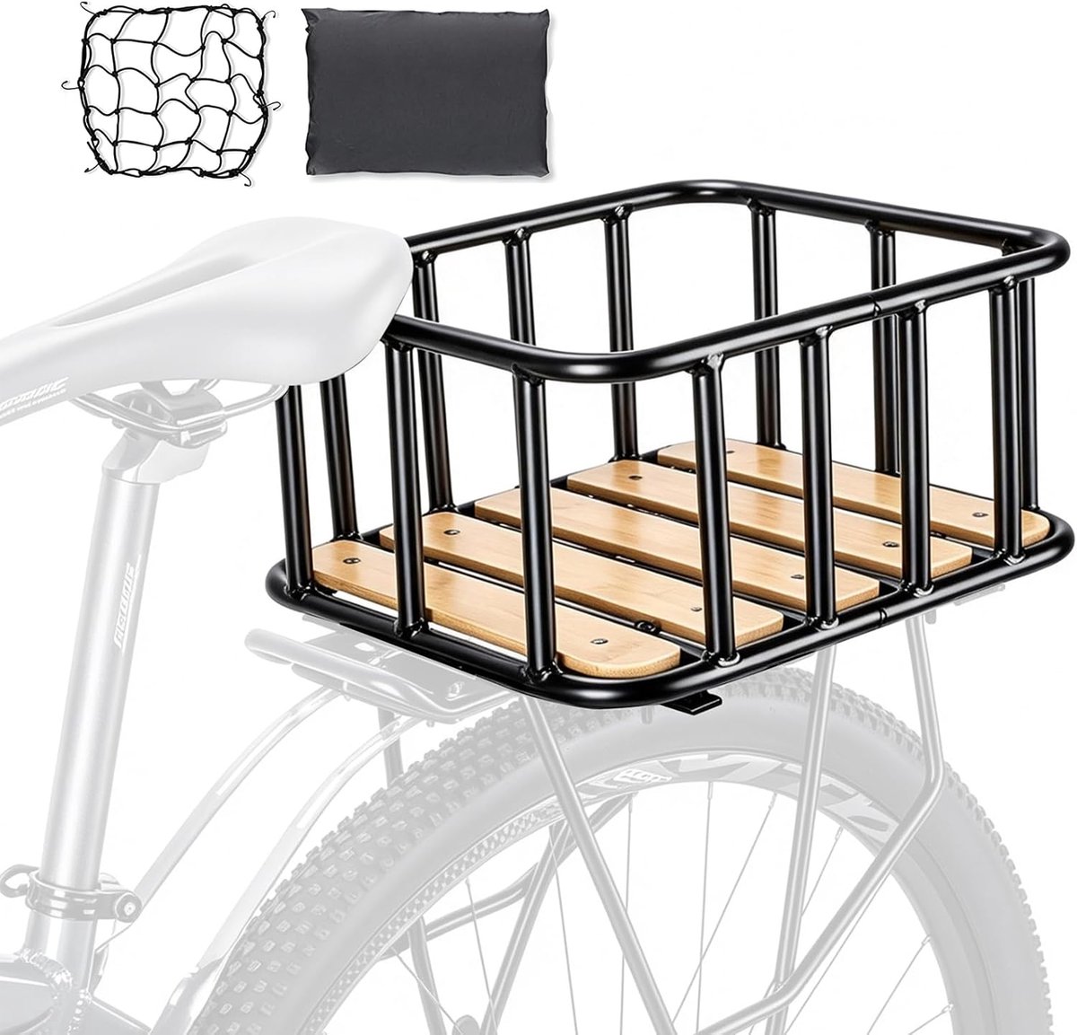 Achter, Stalen Bagagedrager Mand met Houten Bodem