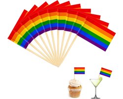 Tandenstokers, 100 stuks LGBTQ regenboogtandenstokers vlaggen decoratie, LGBTQ vlag voor Pride Month cocktailstokjes, Gay Pride cupcake-toppers, regenboogvlag voor parade, feest, carnaval