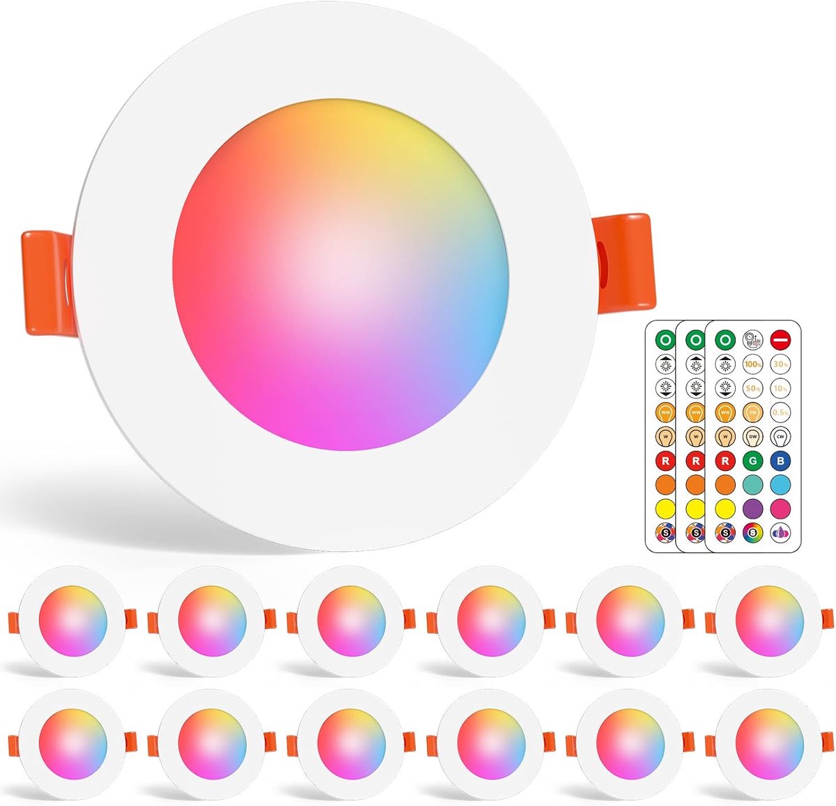 Inbouwspot RGB met afstandsbediening 230V Spots, 7W IP44 Downlights Plafond Spots, Cut Ø68-85mm, Warmwit 2700K Neutraalwit 4000K Koudwit 6500K, voor Slaapkamer Badkamer Keuk Set Van 12