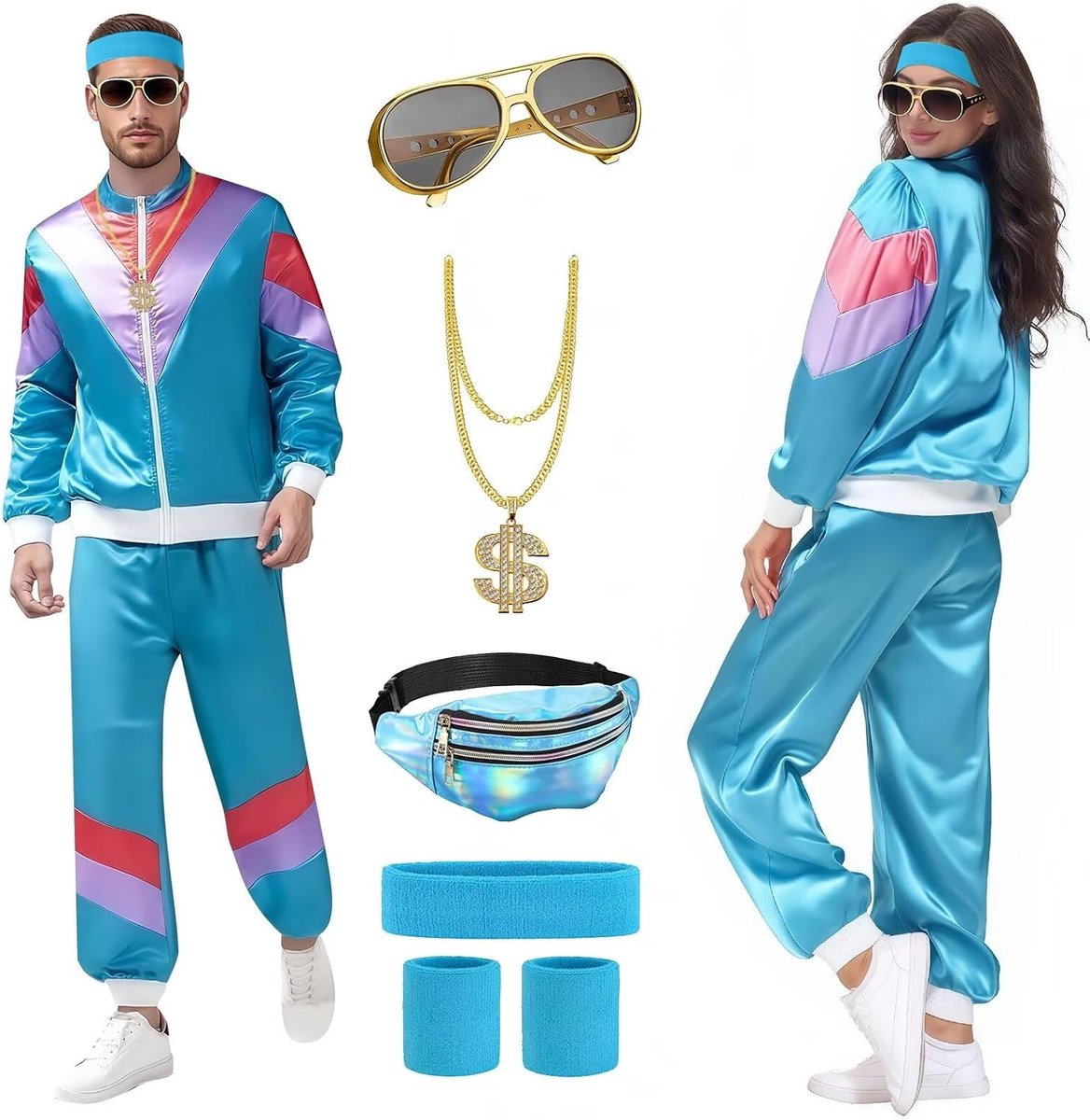Kostuum jaren 80 dames heren trainingspak outfit jaren 80 90 heren accessoires jaren 80 kostuum disco carnaval heren voor Halloween avond kostuum