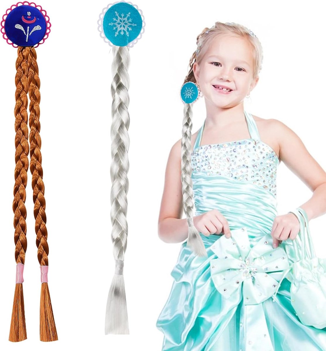 Prinsessenpruik voor meisjes, 2 stuks, vlechtpruik, prinsessenhaarband, vlechten voor kinderen, rapel-accessoires, kostuumaccessoires voor Halloween, carnaval, cosplay (C)