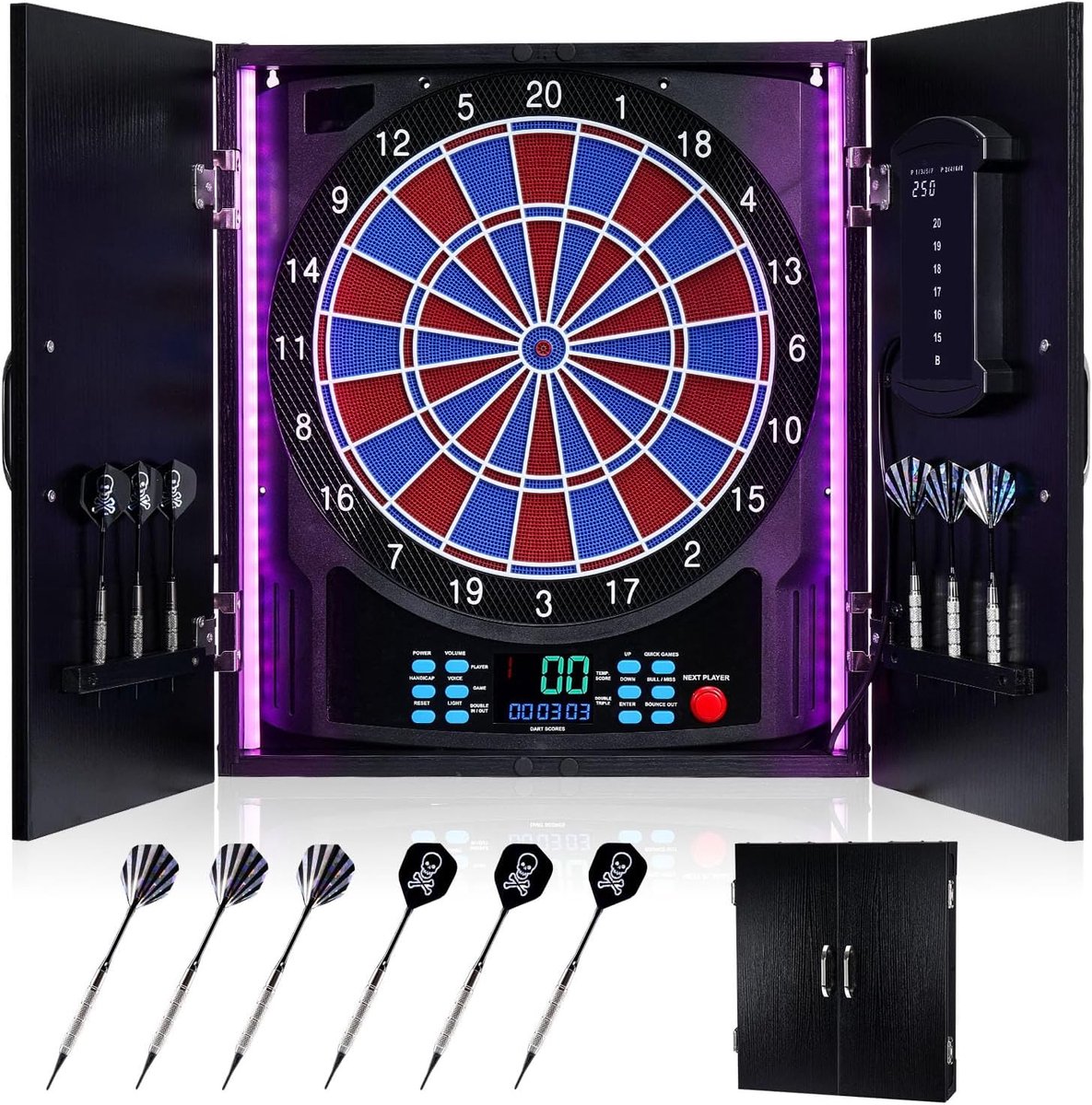 Elektronisch dartbord, decoratieve set voor elektronisch dartbord, individuele lichtkleur, voor elke speler, elektronisch dartbord voor volwassenen, praktisch [zwart]