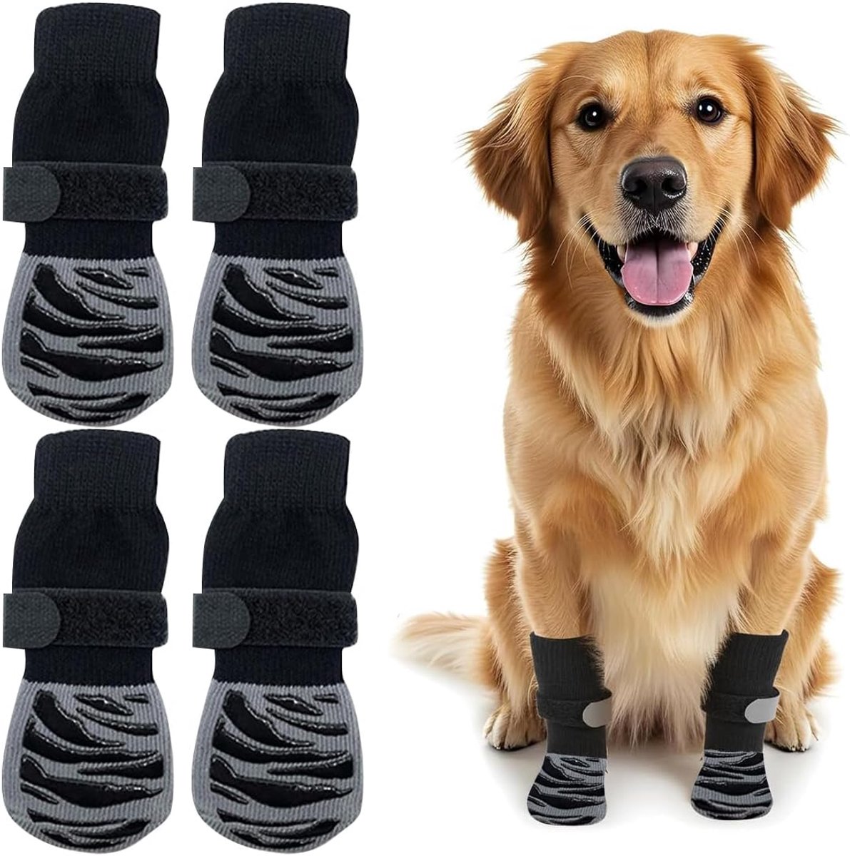 2 paar antislip hondensokken, pootbescherming voor binnen, hondenschoenen met verstelbare klittenbandsluiting en siliconengel aan beide zijden, voor kleine maat (maat M)