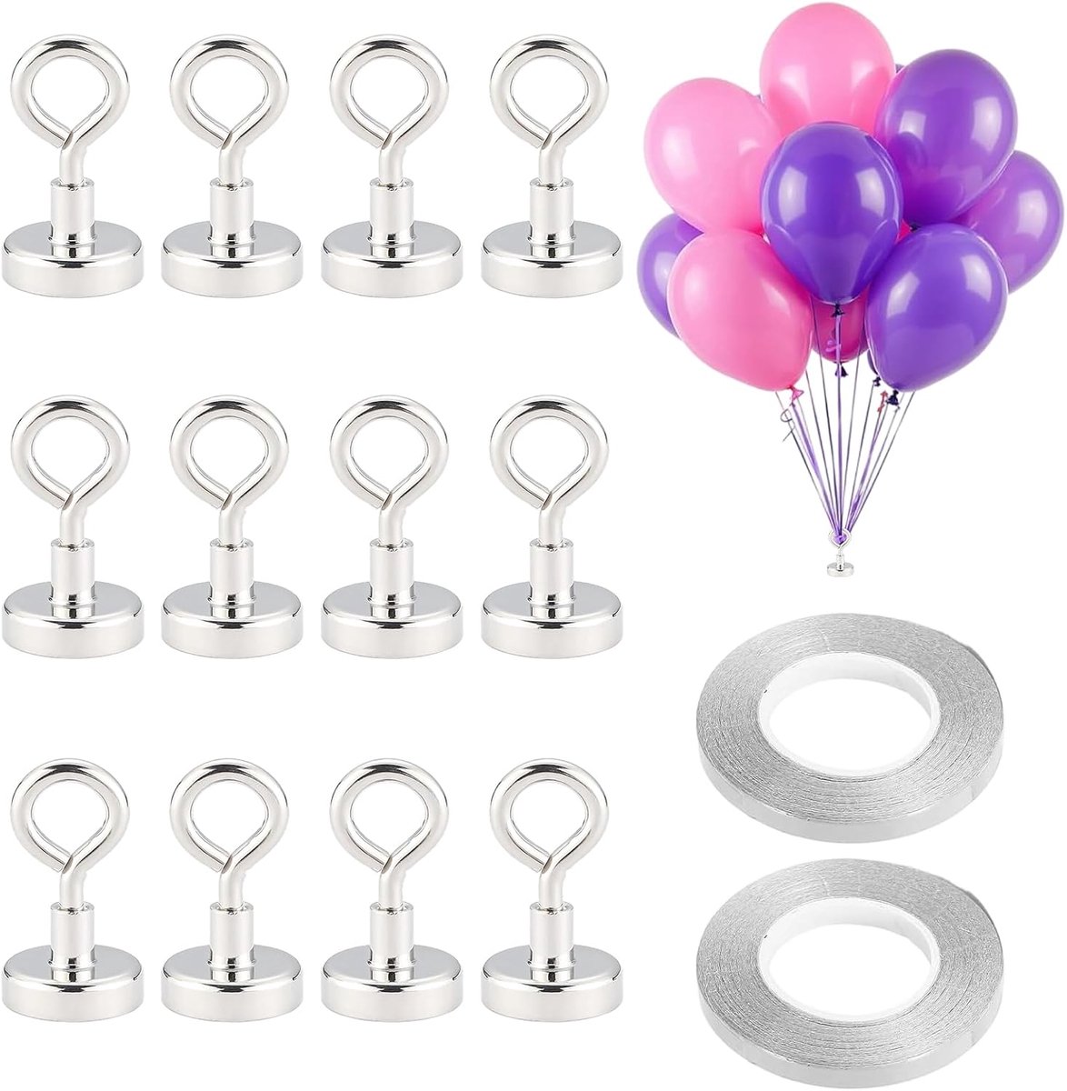 12 gewichten voor heliballonnen en 2 rollen lint, herbruikbare houders voor heliballonnen, ballongewichten, perfect voor feestjes, bruiloften