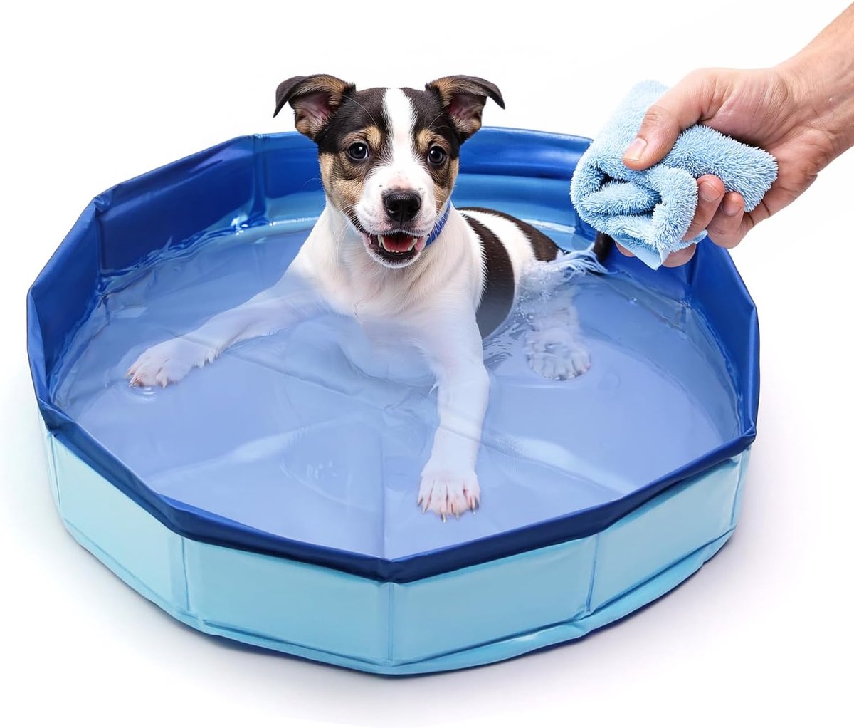 Hondenzwembad, opvouwbaar, rond, 50 x 10 cm, hondenbadje, opvouwbaar, kattenzwembad, kinderbadje, blauw, hondenzwembad, herbruikbaar, voor waterspel, baden en als cadeau