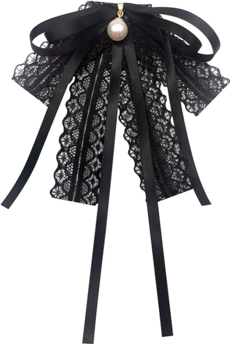 Broche met strik, elegante vintage kant, broche voor dames met strik en parels, broche van kant met strik voor bruiloft, bruiloftsfeest, verjaardag, versierde vlinderdas