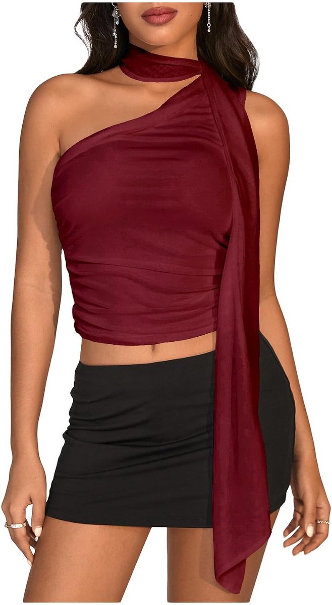 Bovenstuk dames one shoulder bovendeel mouwloos slim strakke top zomer Y2K haltertop