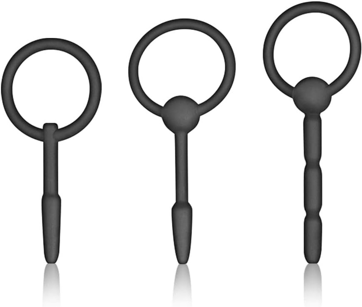 Urethrale Dilatator, Mannelijke Siliconen Urethrale Pluggen met Trekring, Set van 3 (Kort)