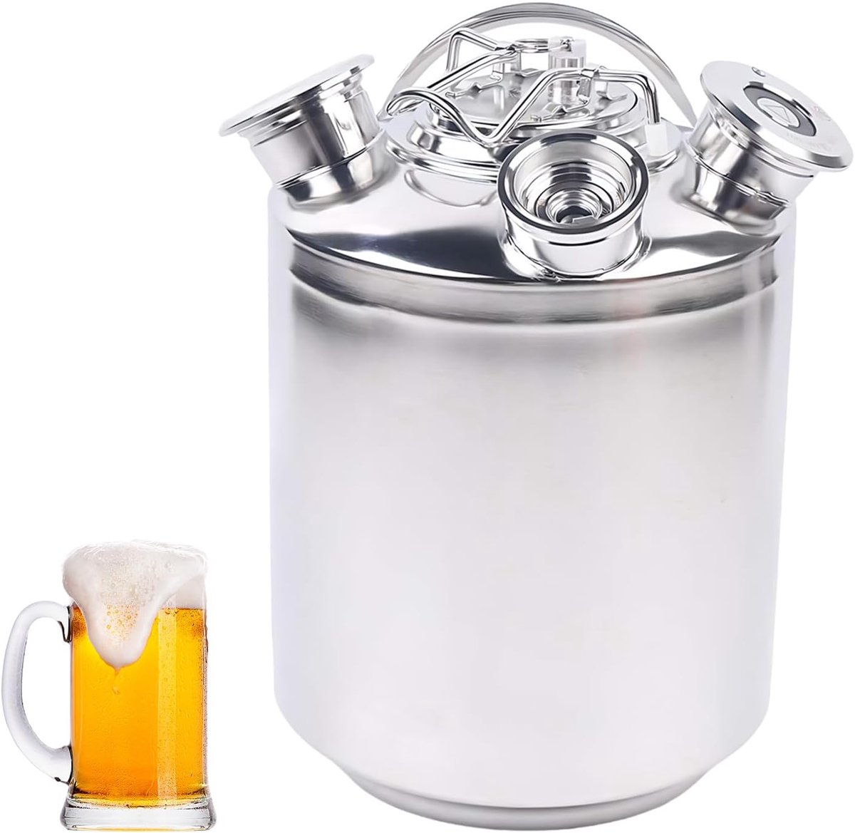 Reinigingsvat 10L roestvrij staal - 3-koppige tapinstallaties reinigingsset incl. Keg-spiesen A, S, G - Biertap en bierleidingreiniger - roestvrij 10L reinigingscontainer
