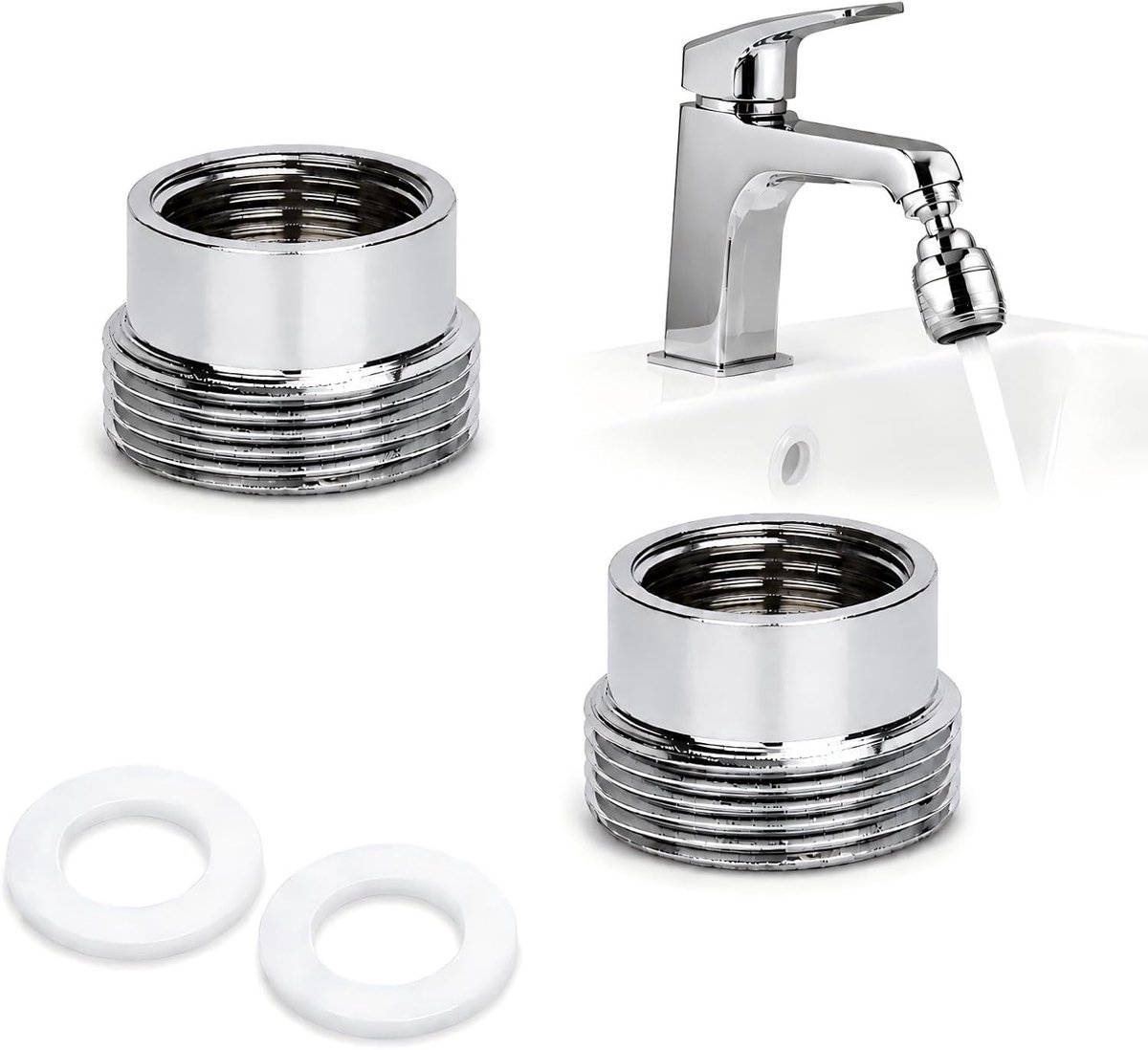 2 stuks kraanadapter 22 mm buitendraad naar 16 mm binnendraad, messing