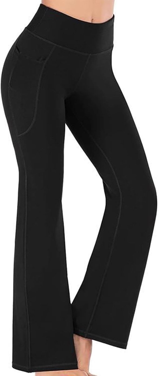 Leroy Hoge Taille Licht Uitlopende Yogabroek voor Dames met Zijzakken, Uitlopende Fitnessbroek