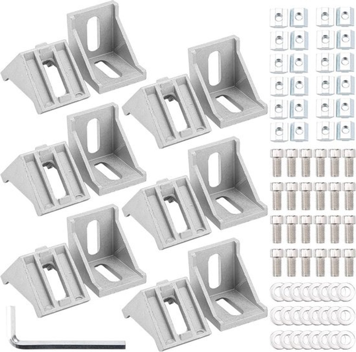 12-delige set hoekverbindingen voor aluminium profielen – 40x40 mm hoekbeugels met montagemateriaal