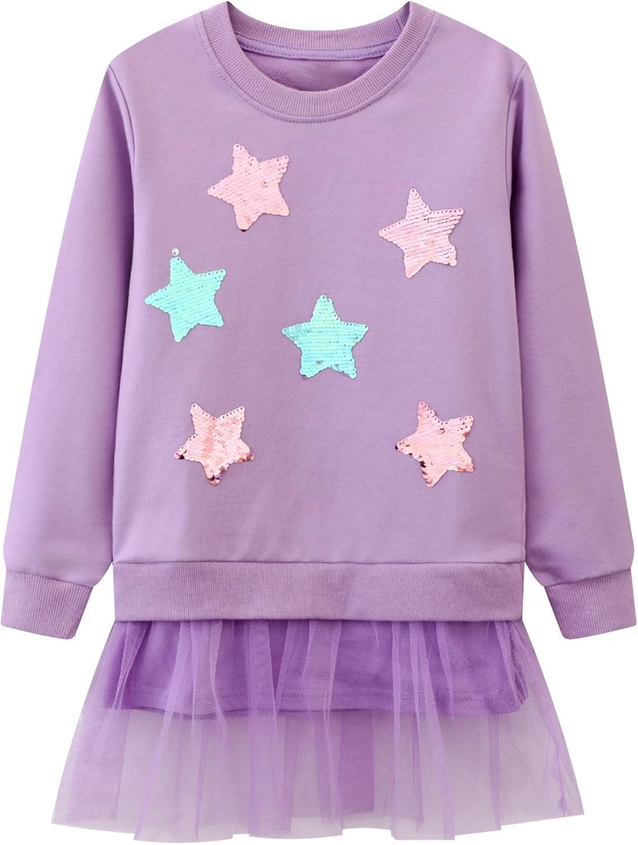 Sweatshirt Meisjes Kinderen Lange Mouwen Pullover Katoen Casual Jumper Eenhoorn Regenboog Pailletten Borduurwerk Kinderkleding Ronde Hals Lente Herfst Trui Tops voor Peuter Leeftig 2-7 Jaar