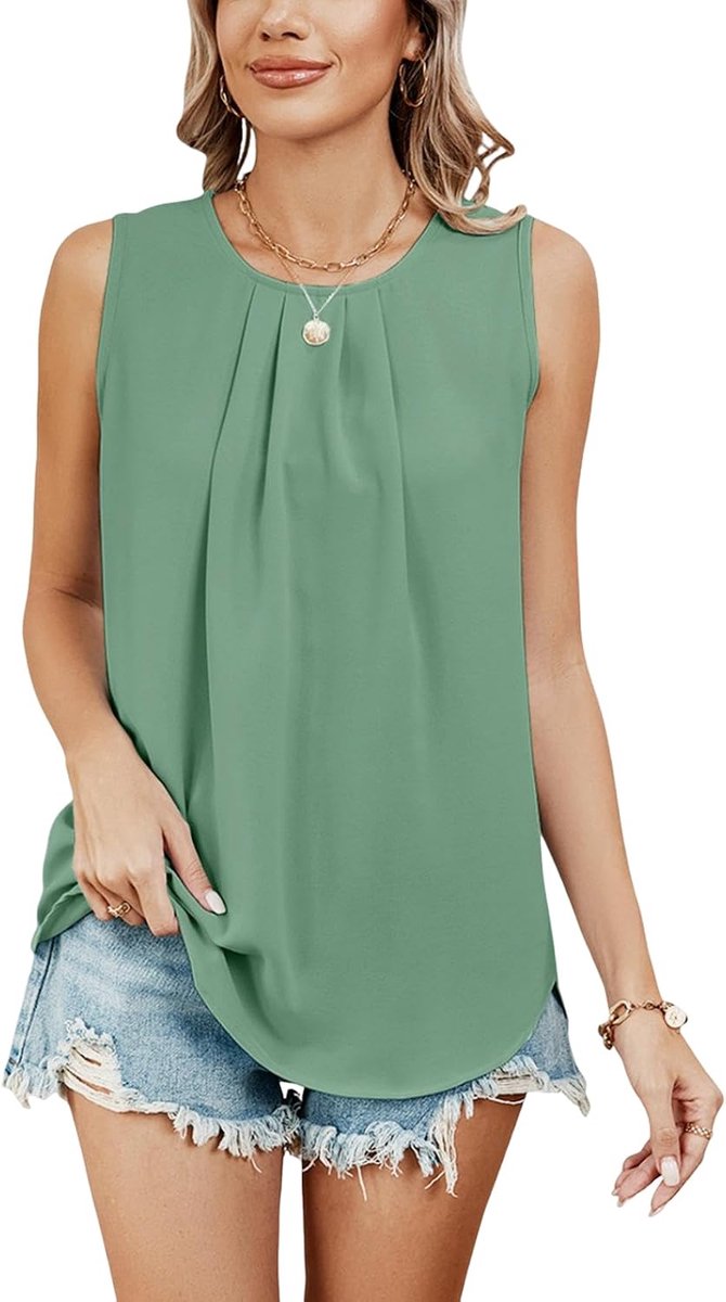 T-shirt voor dames, zomervest, chiffon, tanktop, ronde hals, losse blouse, voor het werk