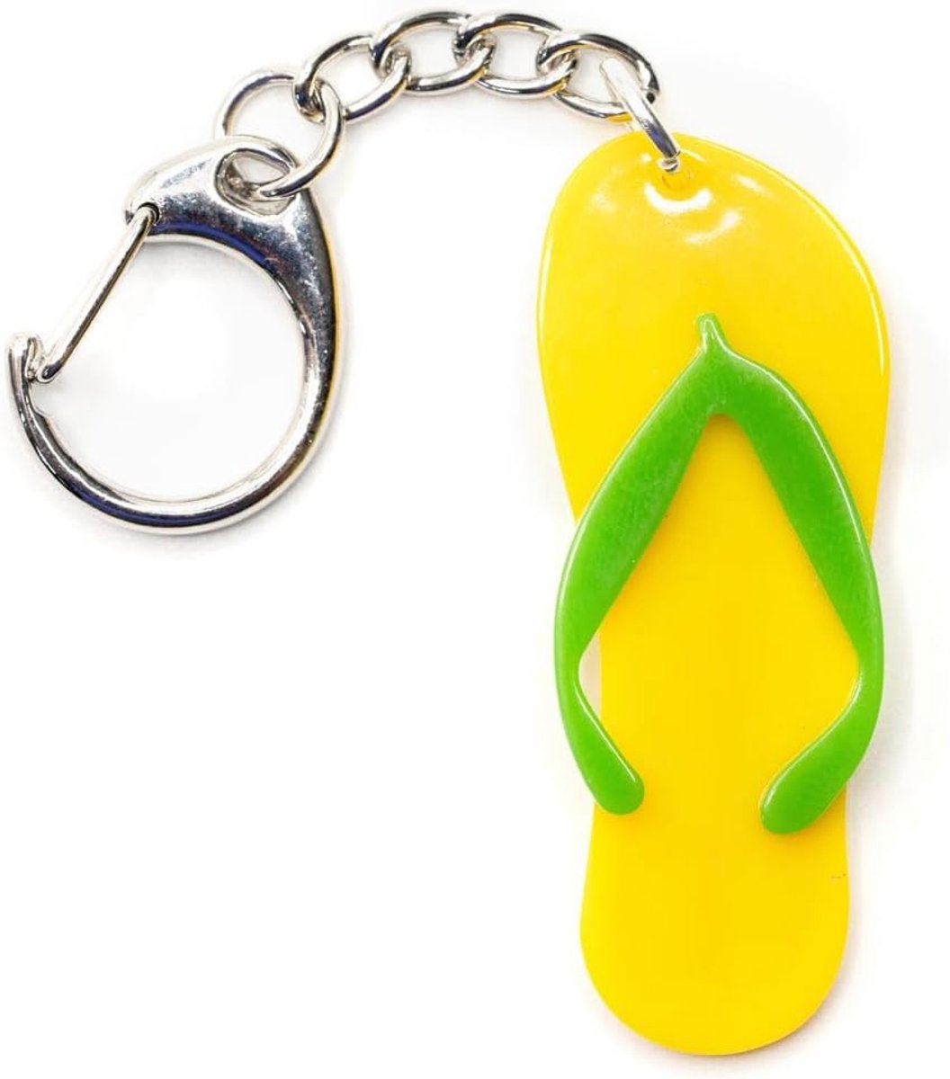 Badslippers Sleutelhanger Hanger Sandaal Vakantie Strand Geel Groen - Handgemaakte Mode-sieraden I Sleutelhanger Hanger Sleutelhanger, 50mm, Kunststof