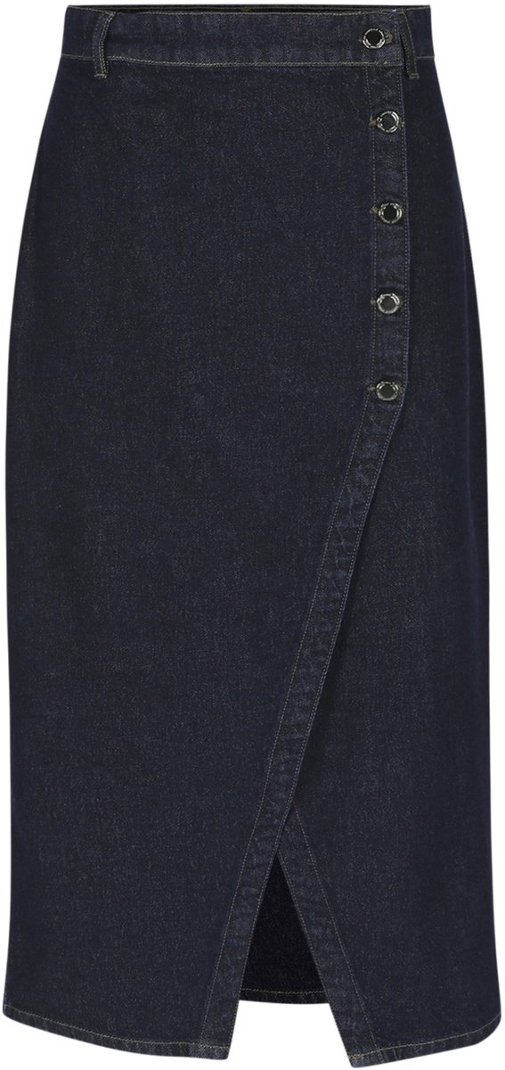 LolaLiza blauwe dames rok   Rinsewash wassing   Regular fit   Geen zakken   Knoopsluiting   High waist Blauw 38
