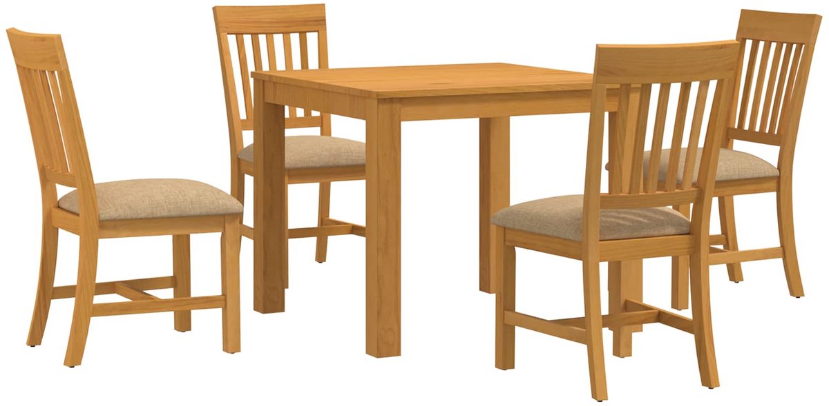 vidaXL - Eetkamerset - 5 - st - Beige - Massief - Eikenhout