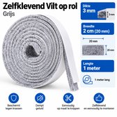 Zelfklevend Meubelvilt Grijs Rol 1 Meter - 2 cm breed - Viltjes - Antikras Vilt - Vloerbeschermers - Plakvilt op Rol - Hoge Kwaliteit