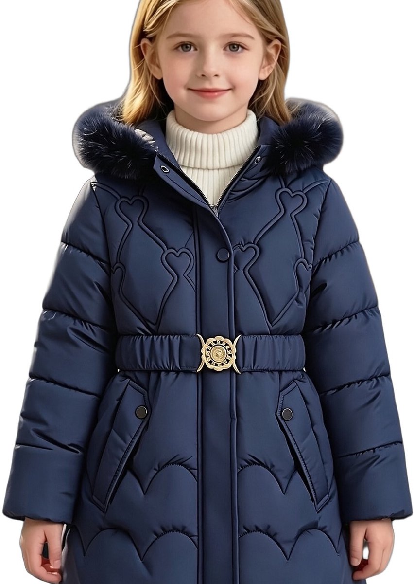 Currero Winterjas Parka Meisjes Lange Jas Meisje Wintermantel Overjas Gewatteerd Waterdicht Winter Stijlvol Mantel Kinderen 5-6 Jaar Blauw
