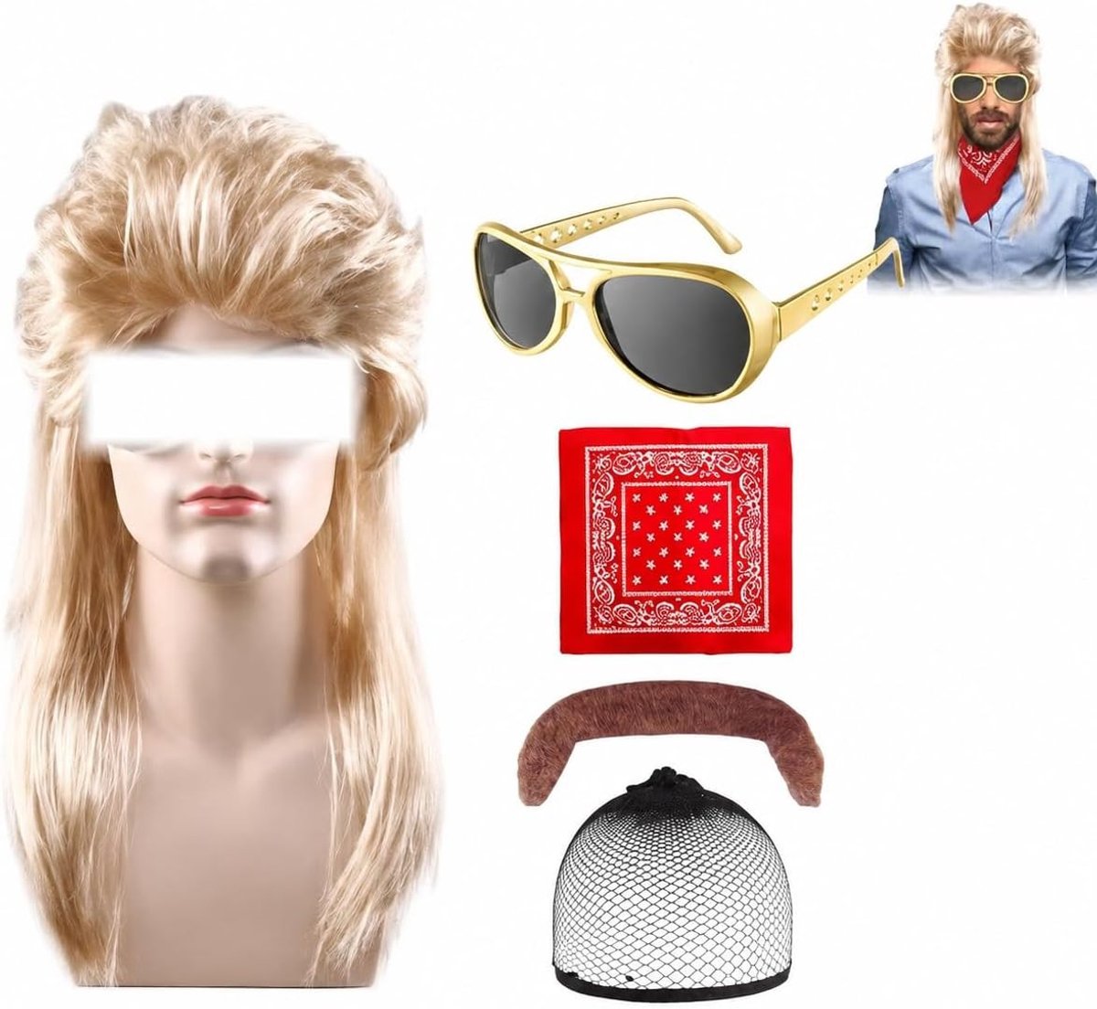 Funky Hippie Kostuumset met Afro Peruk, Zonnebril, Snor en Vredesteken Ketting voor 50/60/70s Themafeest, Geschikt voor Mannen en Vrouwen, Retro Disco Accessoires