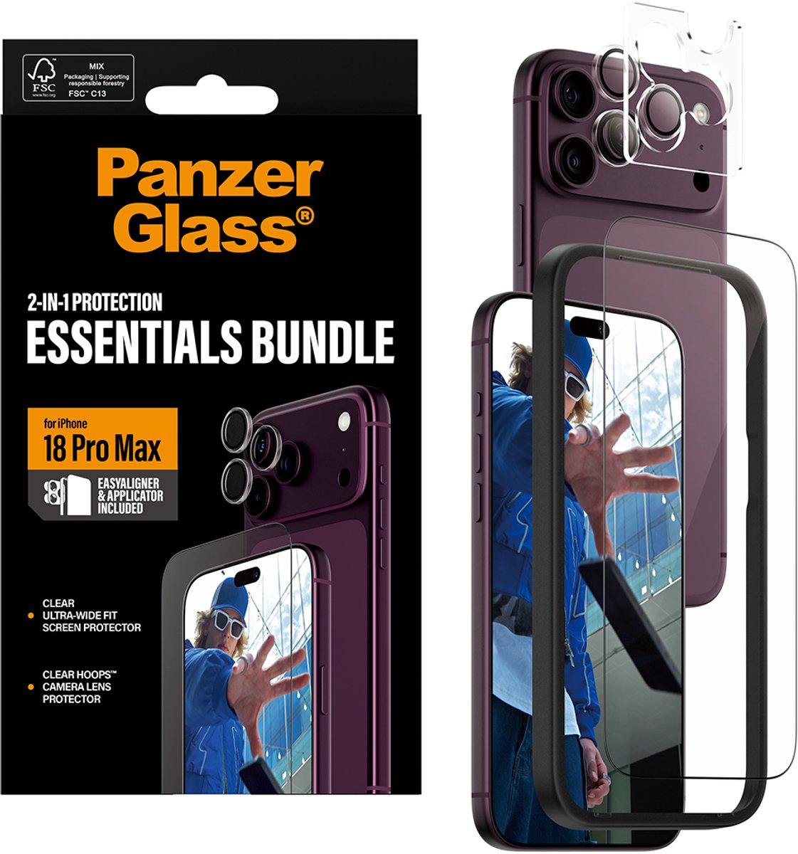 PanzerGlass 2 in 1 iPhone 18 Pro Max screenprotector bundel