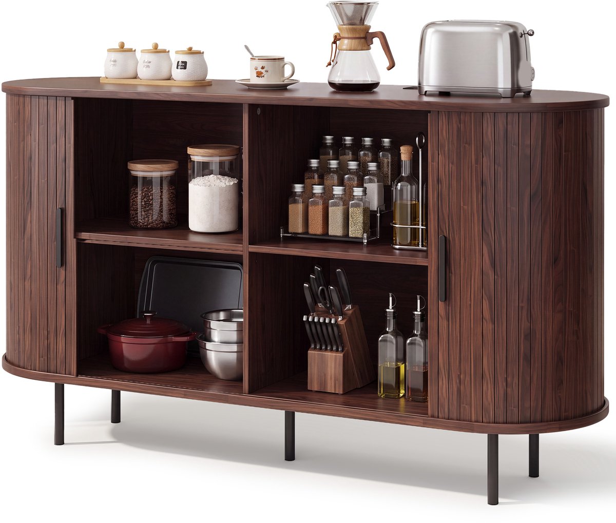 Xbro Dressoir met Houtlook Schuifdeuren – Buffetkast met Verstelbare Planken en EU-stopcontact – Retro
