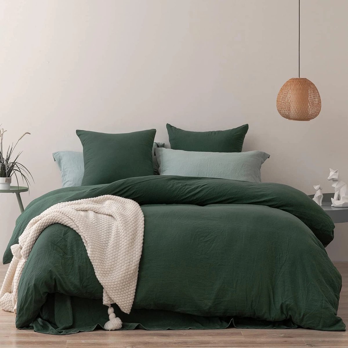 LUCKICE Beddengoedset 135x200cm ademend dekbedovertrek gewassen katoen met rits en kussensloop 80x80 cm