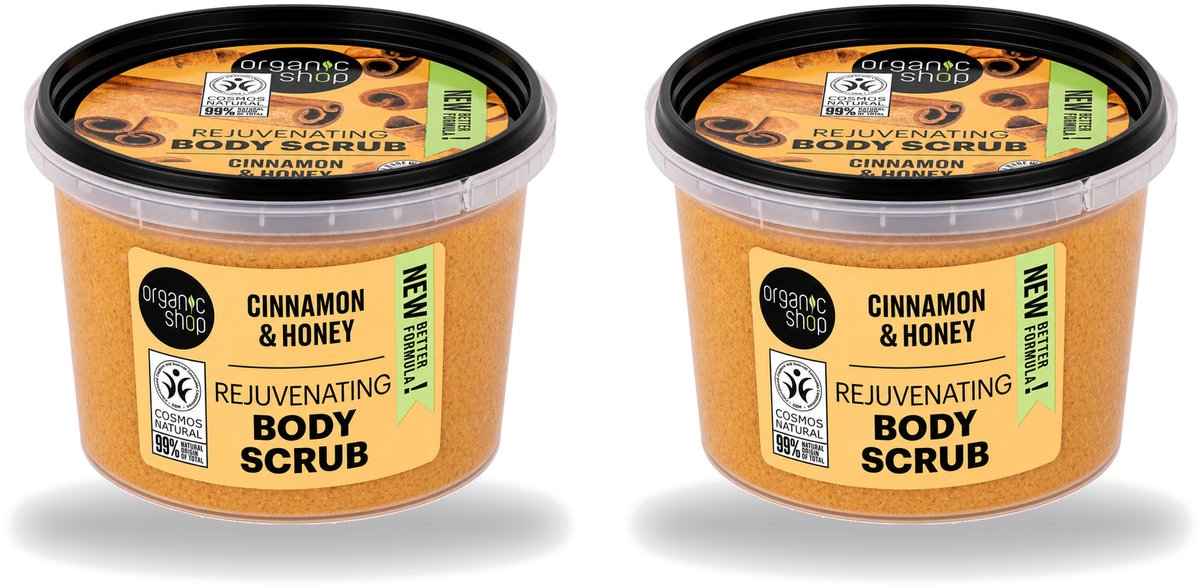 2 x Organic Shop - Rejuvenating Body Scrub Cinnamon - Exfoliërend en Hydraterend - 250 ml - Voordeelverpakking - 2 stuks