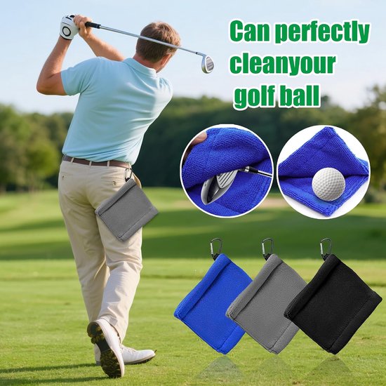 Golfbal Handdoek - Golftas Amfibie Handdoeken - met intrekbare gesp - Zachte en delicate golfhanddoek - Duurzame golfclubreiniger - voor fitness, buitensporten - 12*12 cm - 3 stuks — afbeelding 5