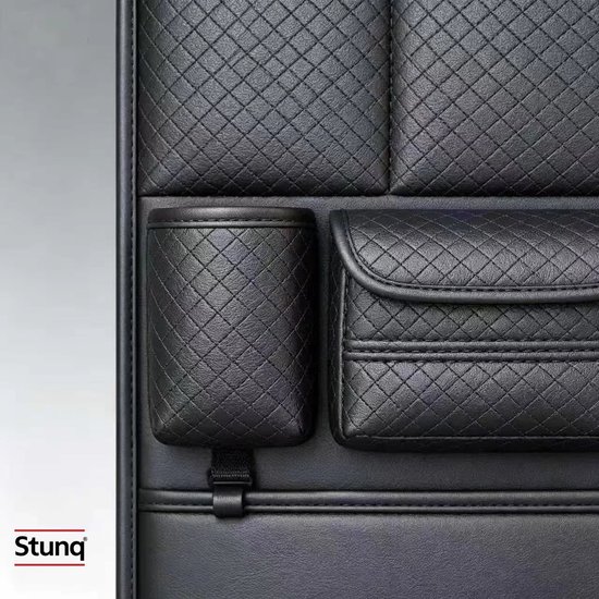 Stunq® Autostoel Organizer van PU-leer met Meerdere Vakken en Bekerhouder, Zwart — afbeelding 2