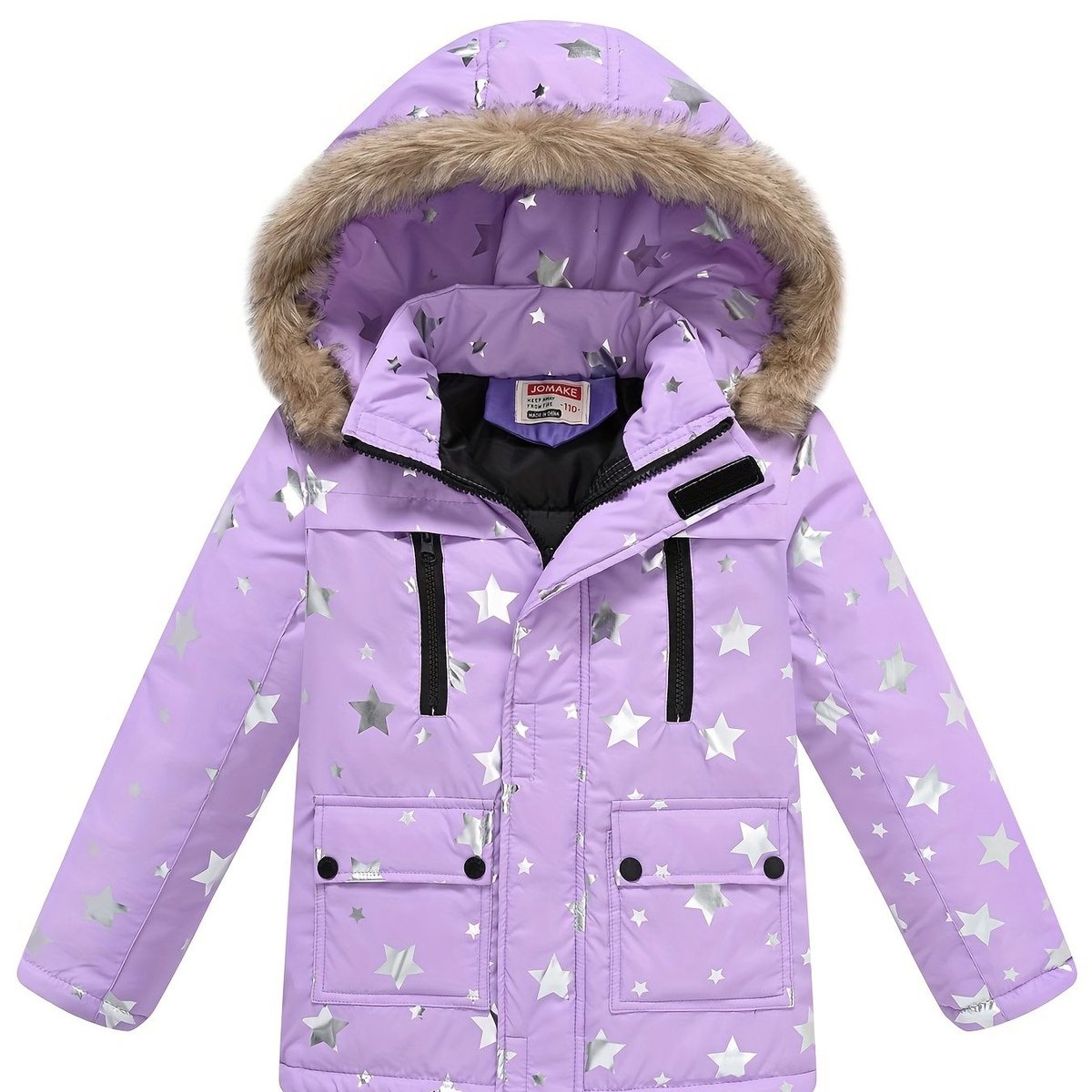 Currero Winterjas Parka Meisjes Lange Jas Meisje Wintermantel Overjas Gewatteerd Waterdicht Winter Stijlvol Mantel Kinderen 4-5 Jaar Kleine Paarse Ster