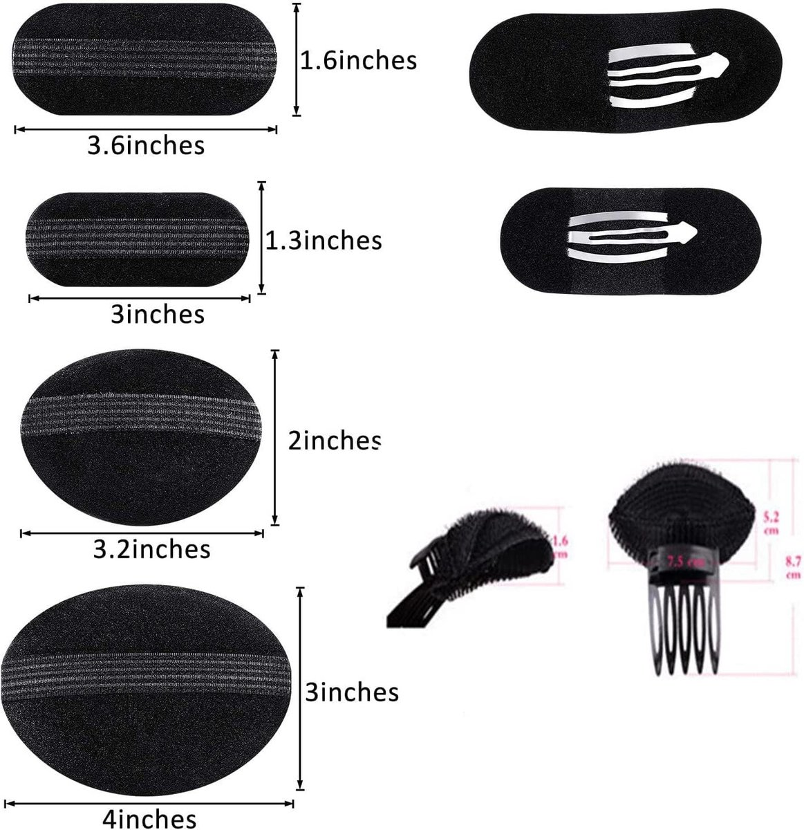 Volumeverhogende Haaraccessoires, Haarbasis Styling Clips, 6 Stuks, Spons Kussen voor Vrouwen en Meisjes, Perfect voor DIY Haarstijlen en Volume Effect