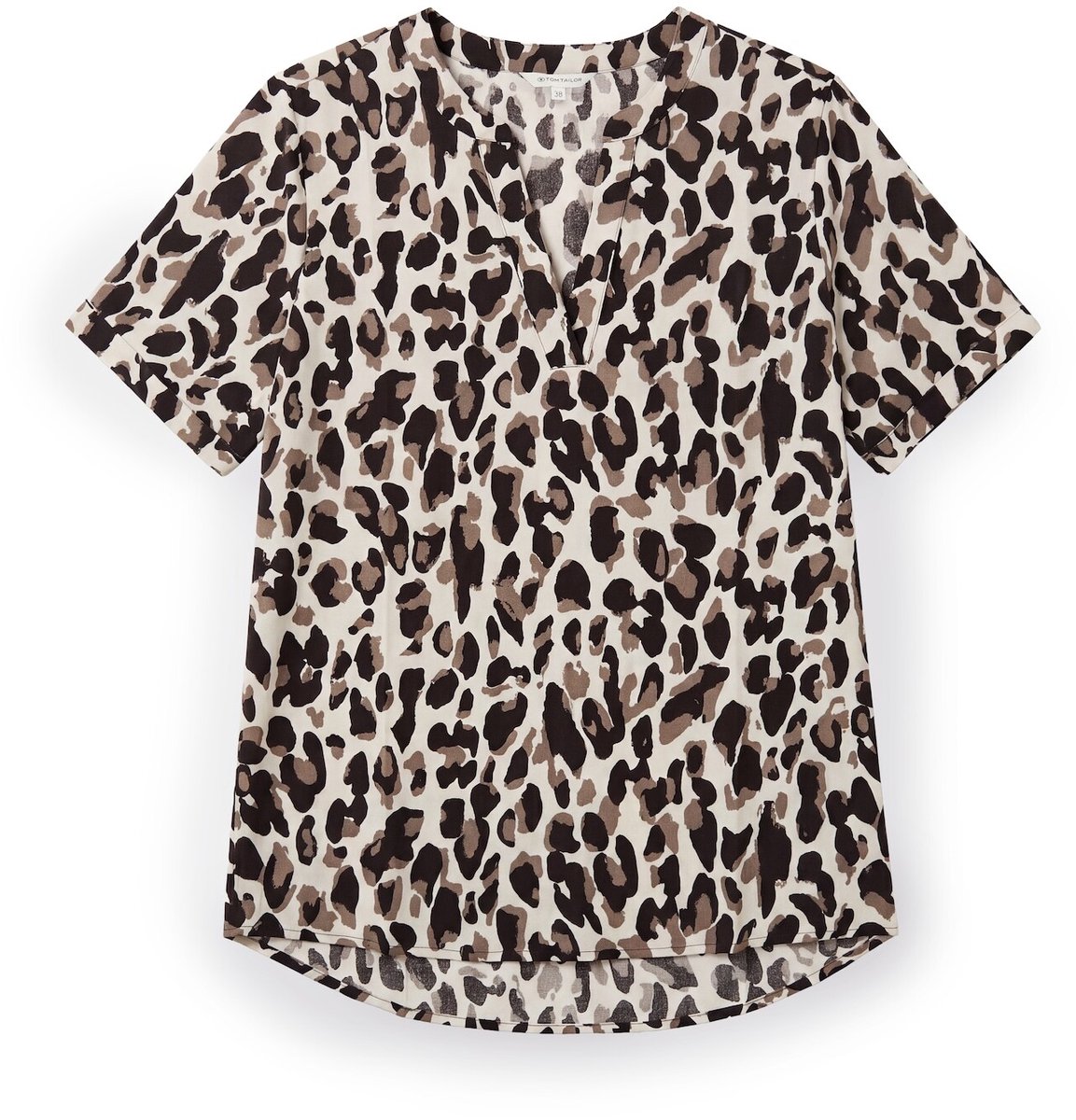 Tom Tailor - Loose Fit Bluse mit V-Ausschnitt - Maat 38 - brown beige leo print